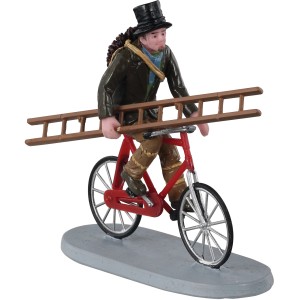 Lemax Weihnachtsdeko: Schornsteinfeger mit Leiter auf rotem Fahrrad. Detailreiche Miniatur für Ihr Weihnachtsdorf.