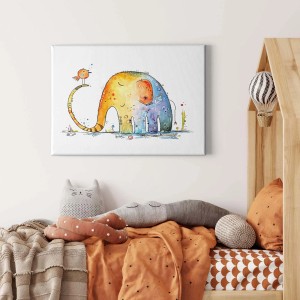 Buntes Elefant Wandbild im Gemälde-Stil auf Leinwand für Kinderzimmer.