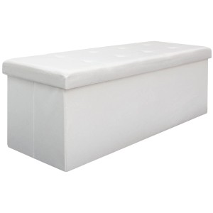 Weiße DuneDesign Faltbare Sitzbank mit Truhe, 110x38x38 cm. Garderobenbank mit Stauraum.
