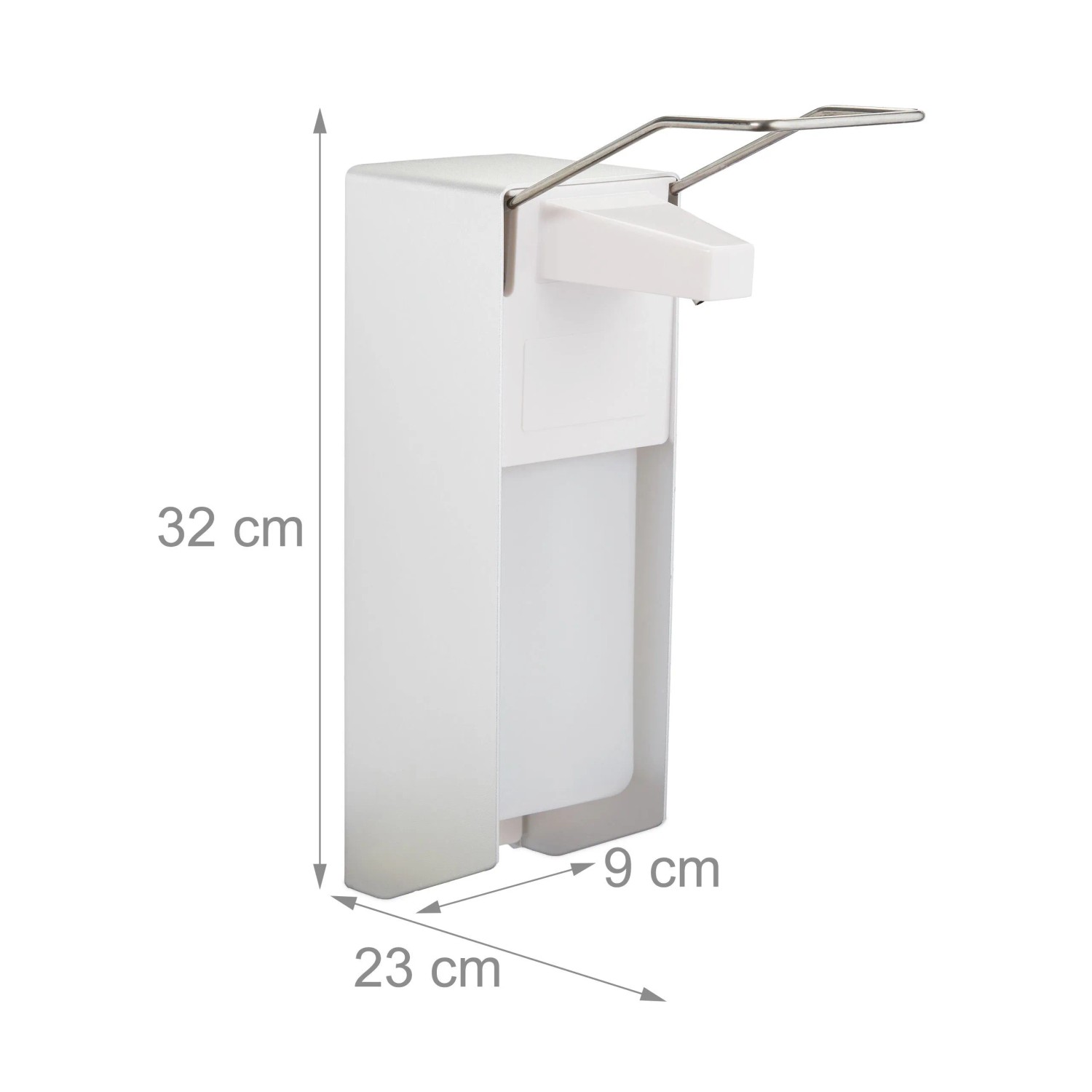 Relaxdays Eurospender Aluminium Kunststoff Silber Weiß Ellenbogenbedienung Wandmontage 32 cm x 9 cm x 23 cm 1000 ml 0,7 kg_4