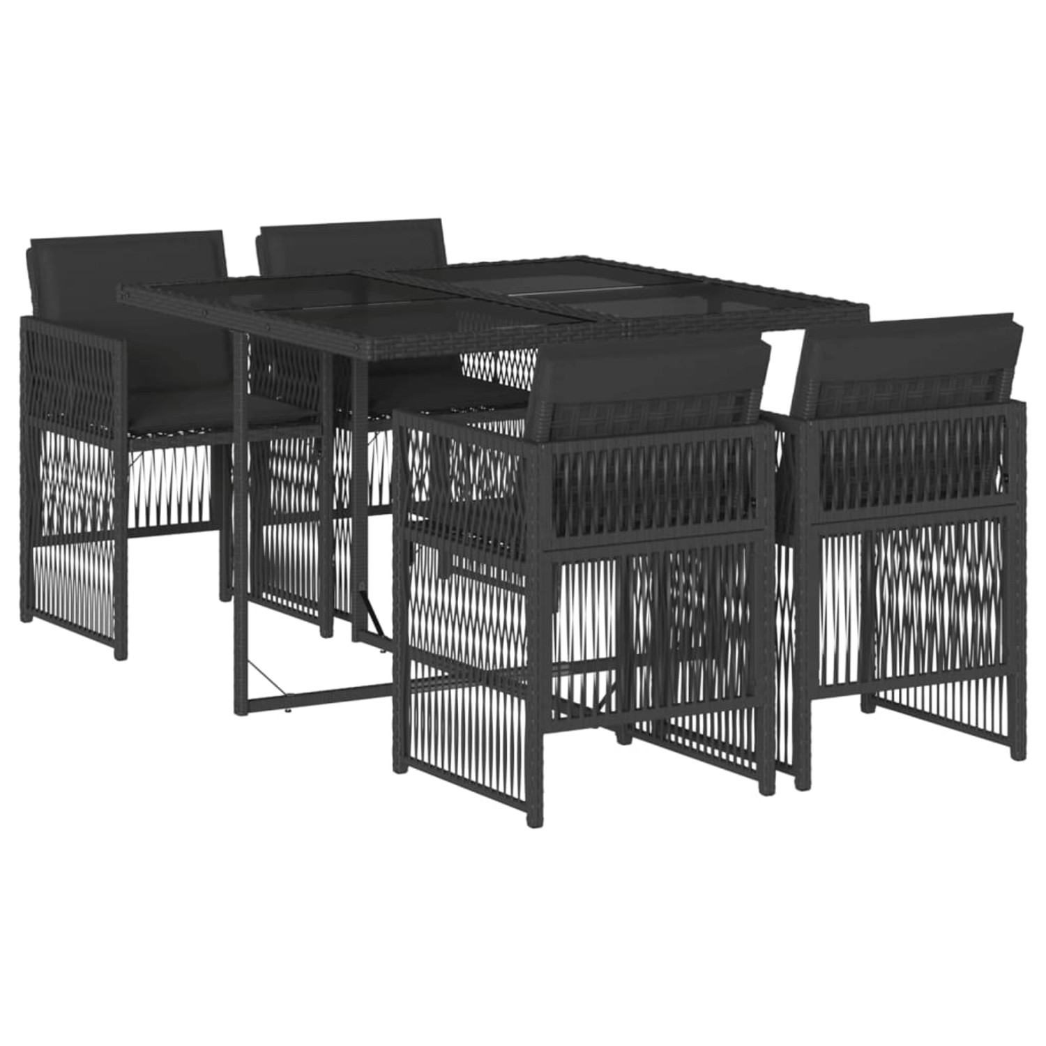 vidaXL 5-Tlg Garten-Essgruppe mit Kissen Schwarz Poly Rattan 3210895