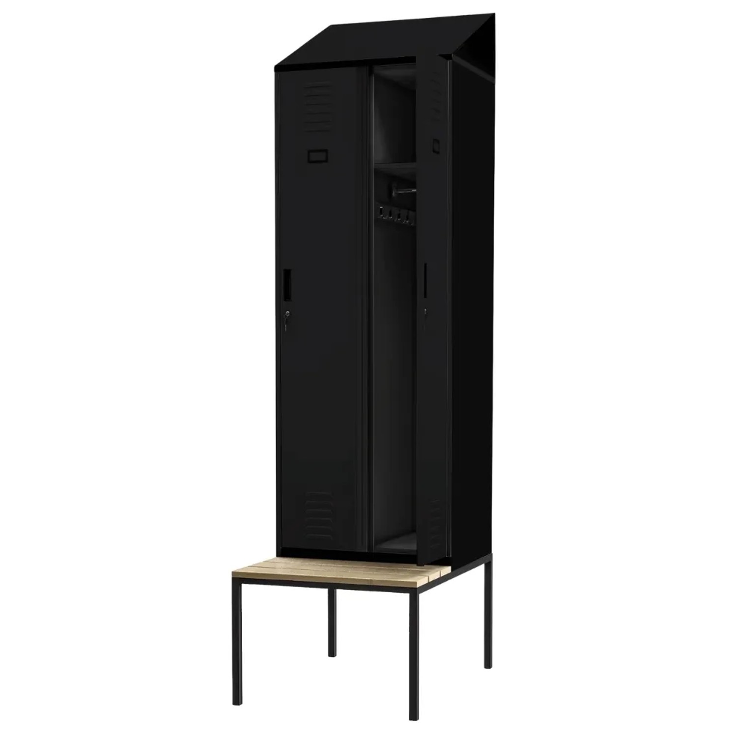 JAN NOWAK Umkleideschrank Spind mit Sitzbank KACPER 2 Abteile 229,5 x 60 x 85 cm Schwarz