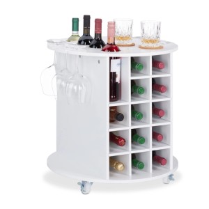 Relaxdays Weinregal MDF Kunststoff Weiß Rollbar 56 cm x 54 cm 13 kg