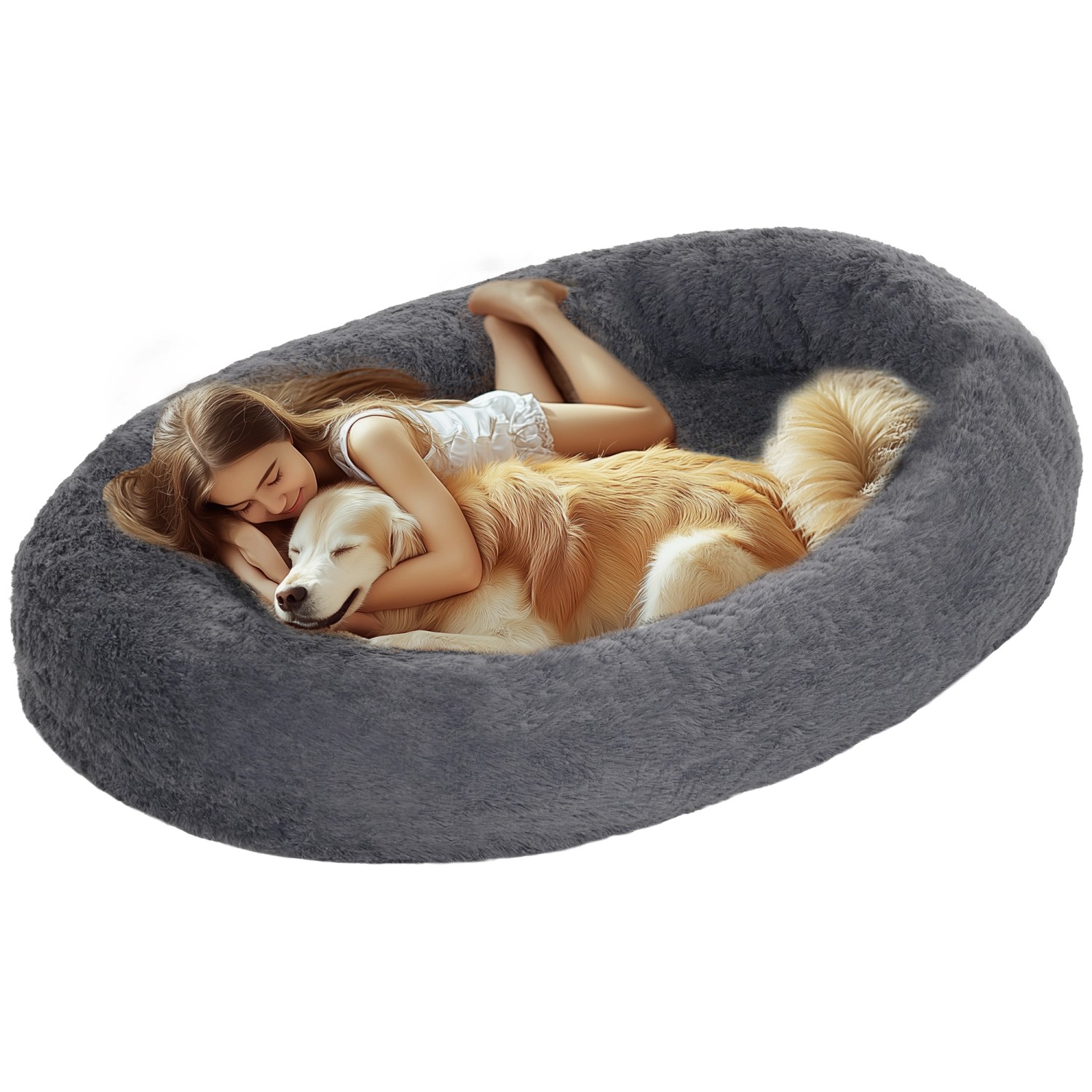 PawHut Hundebett Plüsch Schaumstoff Dunkelgrau 175L x 115B x 35H cm