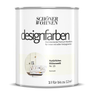 Dose Schöner Wohnen Designfarben Natürliches Blütenweiß, 1 Liter, für Bunte Wandfarben.