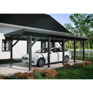 Kiehn-Holz Einzelcarport KH 321, anthrazitfarben, mit Auto. Holzcarport mit Stahldach für 1 PKW.