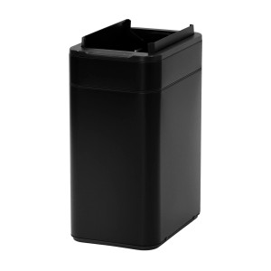 Schwarzer Svita SE50L Sensormülleimer aus pulverbeschichtetem Stahl mit Butterfly-Deckel.
