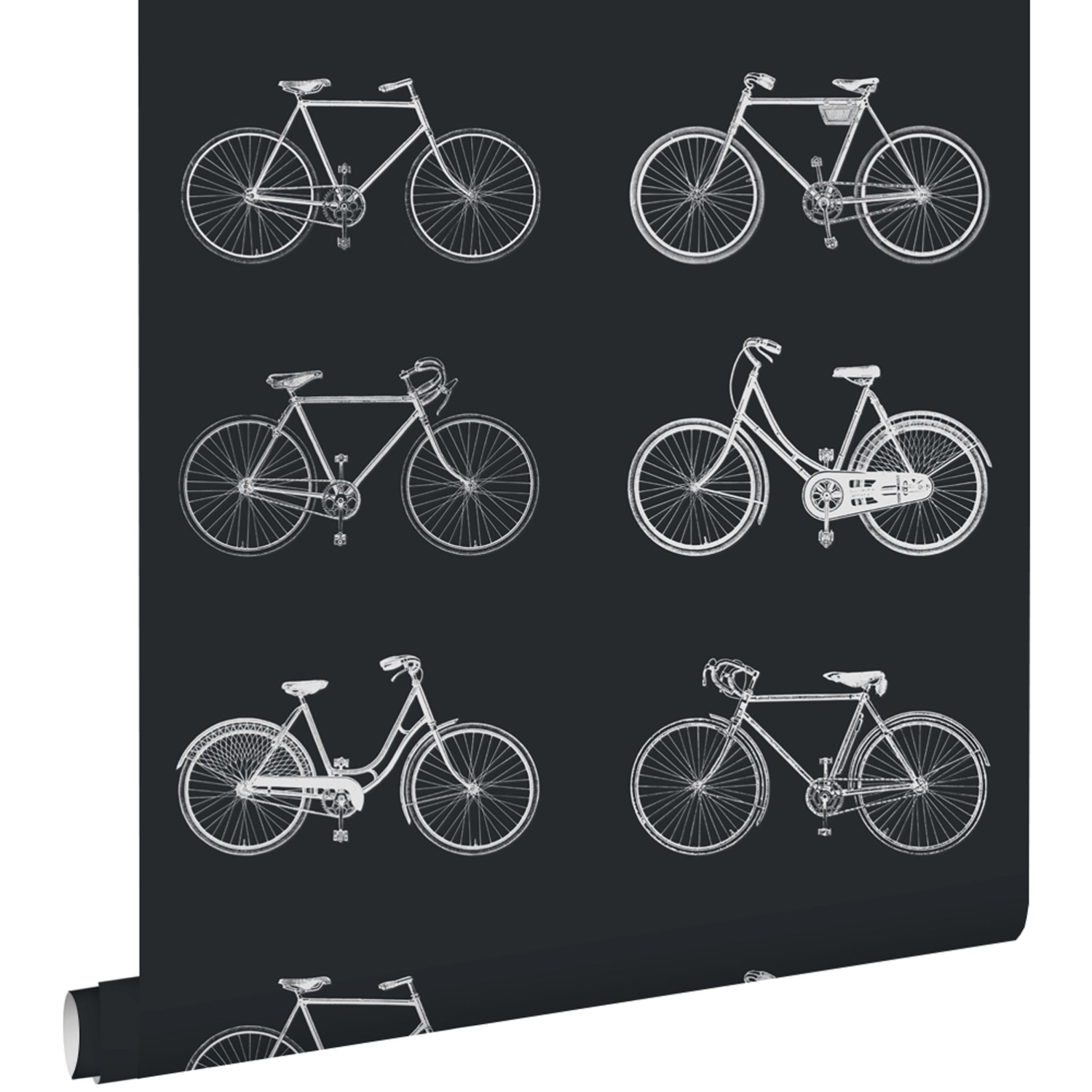 ESTAhome Tapete Fahrräder Schwarz und Weiß 53 cm x 10.05 m günstig online kaufen
