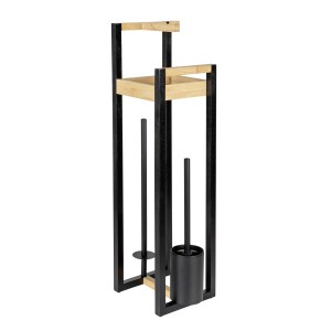 WENKO Stand WC-Garnitur Braidi Bambus mit WC-Bürste, Papier- und Rollenhalter.