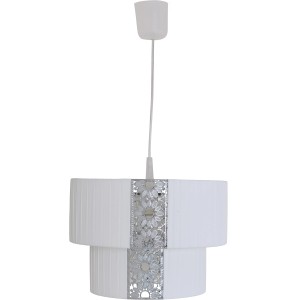 Weiße Näve Pendelleuchte Dandy mit Stoffschirm und floralem Metall-Dekor.