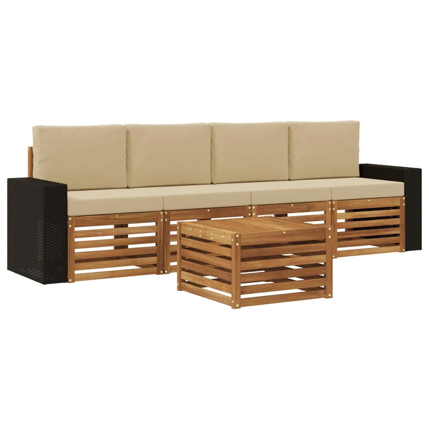 vidaXL Outdoor-Sofagarnitur 5 Stk Natur und Beige Massivholz Akazie 3384004