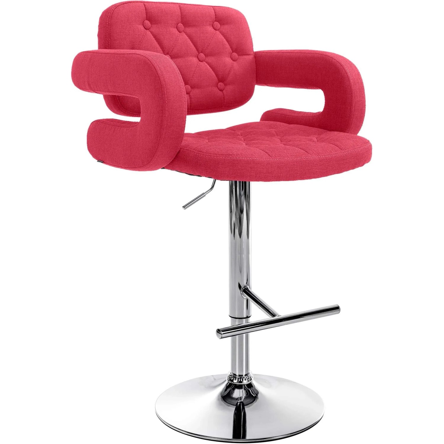 DELUKE Barhocker BURID Stoff Rot 62x55x103cm Silber Barstuhl Höhenverstellbar Mit Lehne Drehbar Tresenhocker Tresenstuhl