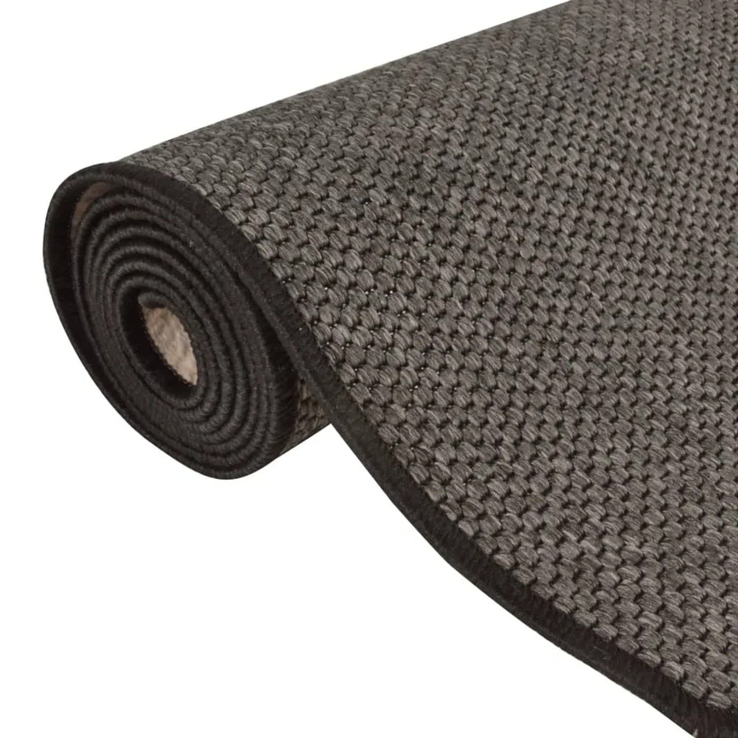 Gerollter, anthrazitfarbener Teppichläufer in Sisaloptik, 80x200 cm. Teppich für Flur und Wohnbereich.