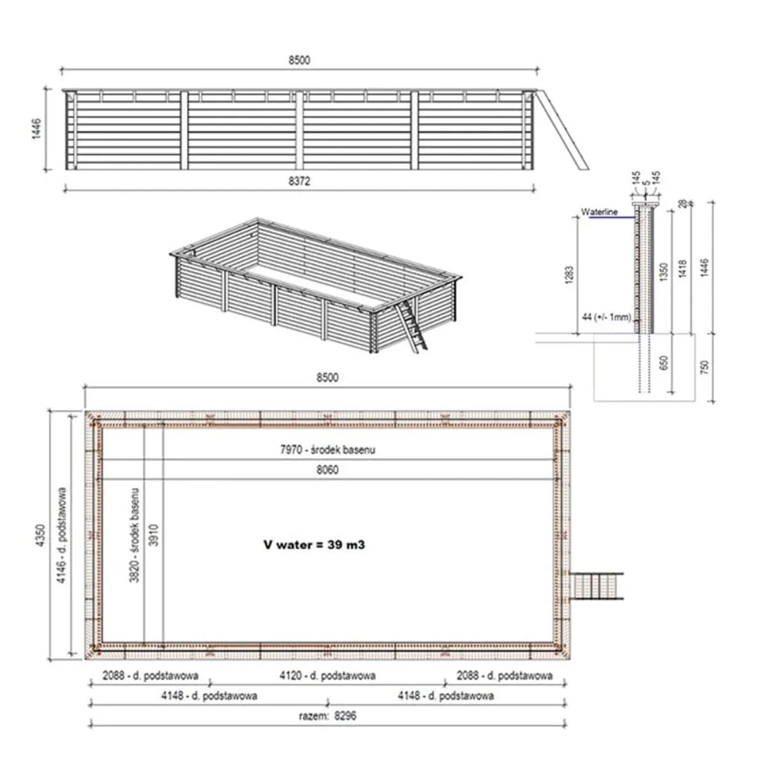 ALTANKA Holzpool Aqua 8,5x4,35 Höhe 1,45 m mit Einzubetonierendem Profil BAS7309OSPI_4