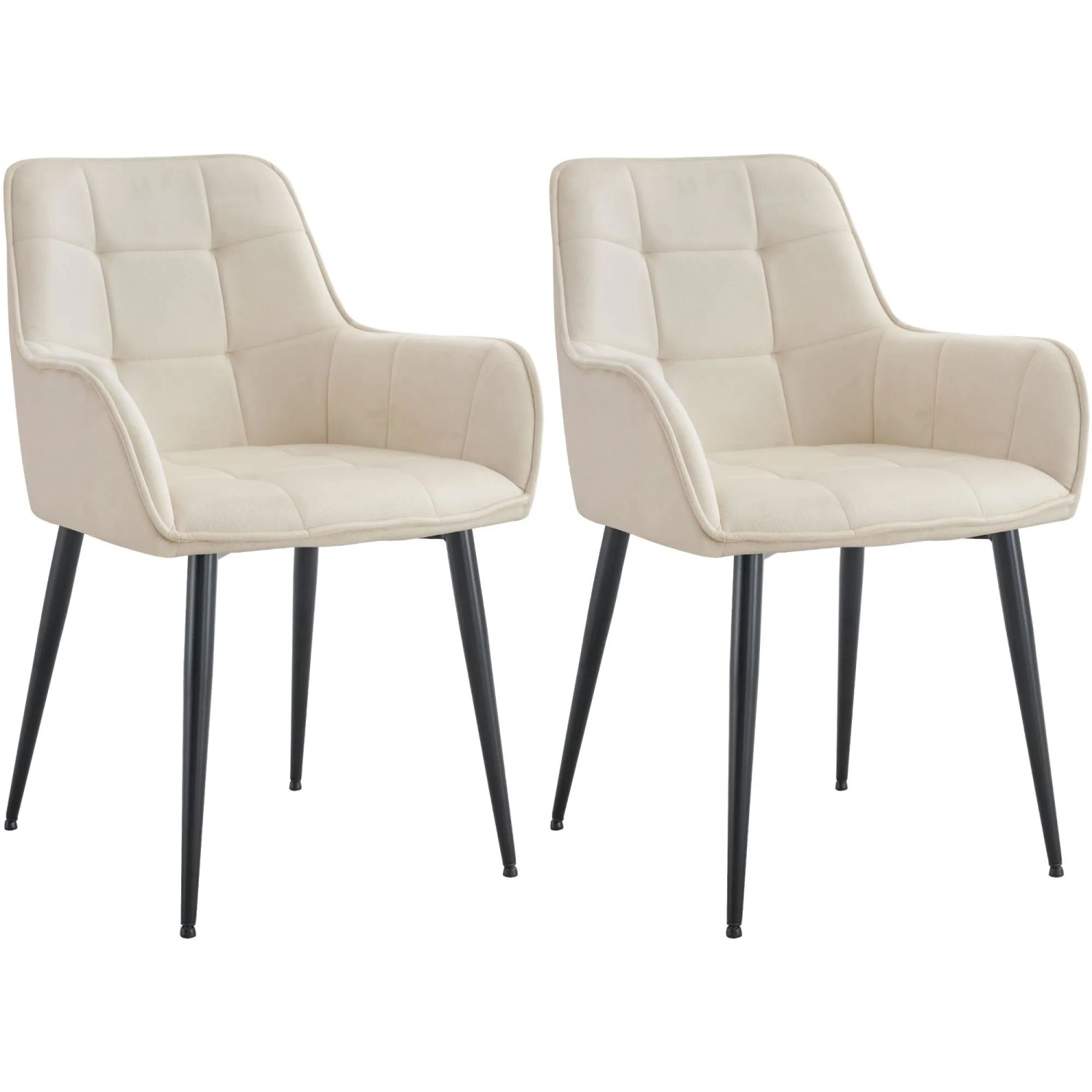 DELUKE 2er Set Esszimmerstuhl BOKEL Samt Creme 58x62x86cm Essstühle Esszimmerstühle Küchenstühle Wohnzimmerstühle