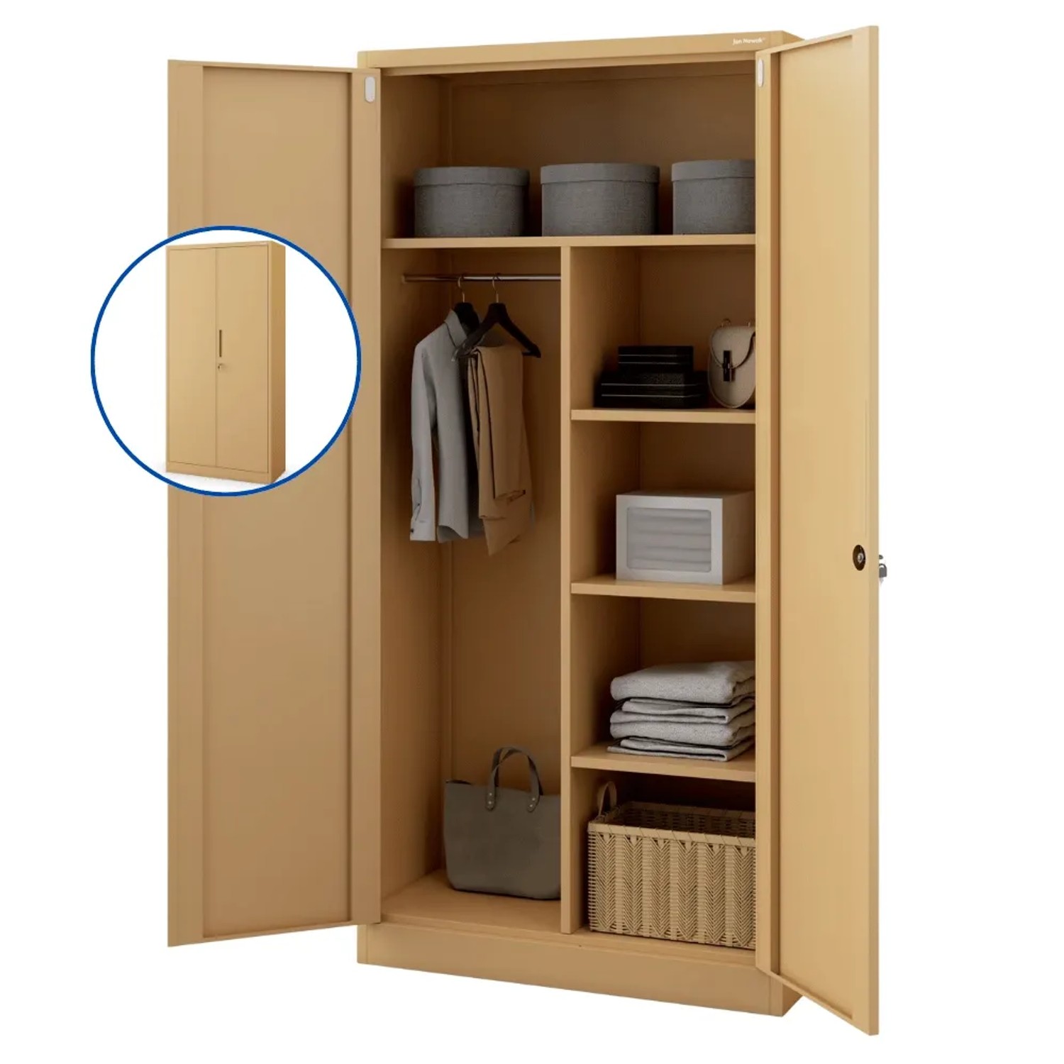 JAN NOWAK Mehrzweckschrank Metall Abschließbar DAWID 185 x 90 x 45 cm Beige Putzschrank Vorratschrank