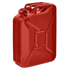 Roter 20L BW Kraftstoffkanister aus Metall, ideal für Benzin und Diesel als Reservekanister.