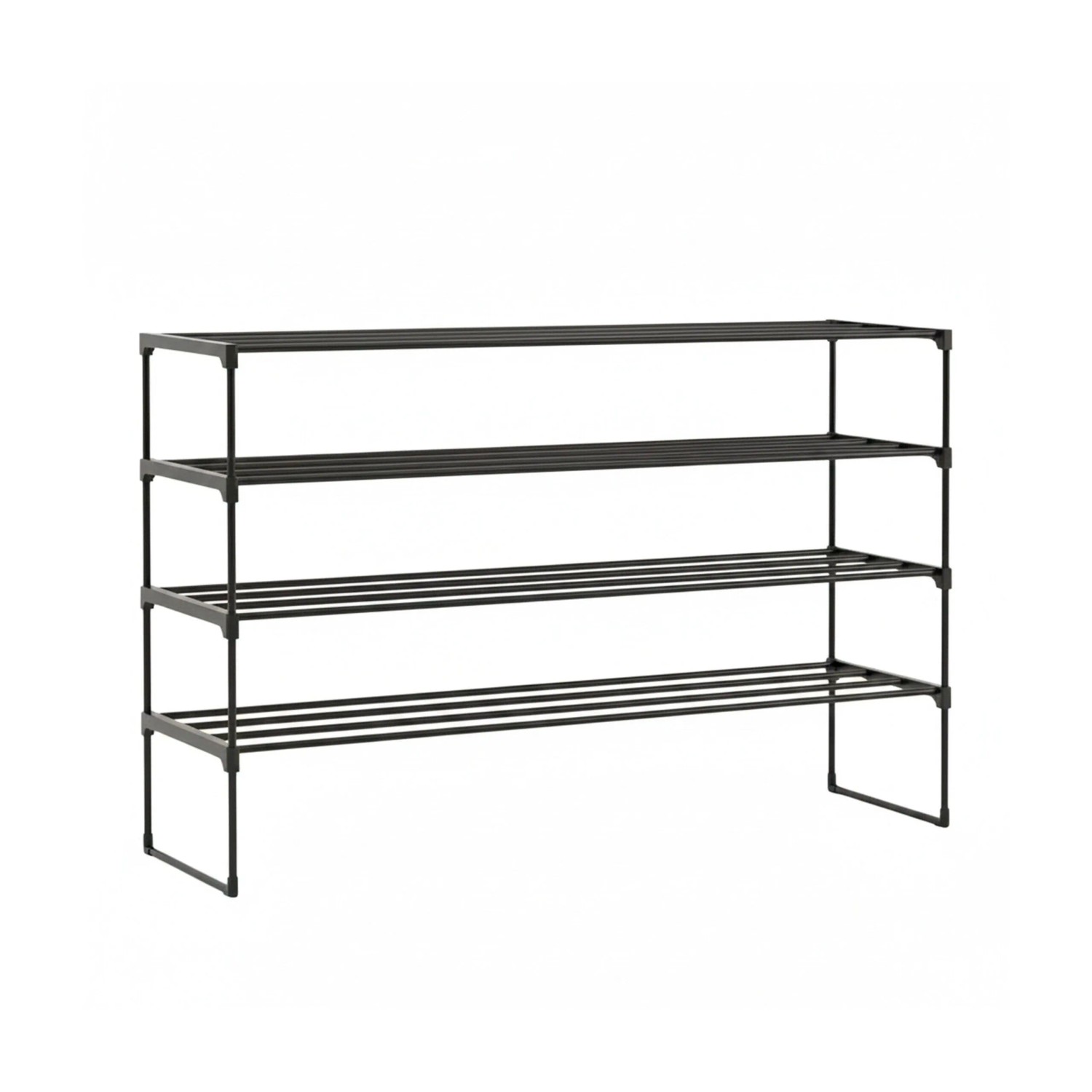 Relaxdays Schuhregal Metall Schwarz Stapelbar Stecksystem 4 Ebenen 72 cm x 117 cm x 30 cm