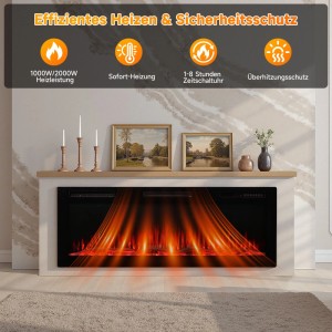 HOMAVO Elektrokamin mit Schrank, 50 Zoll, 1000/2000W, mit Flammeneffekt und Deko-Elementen.