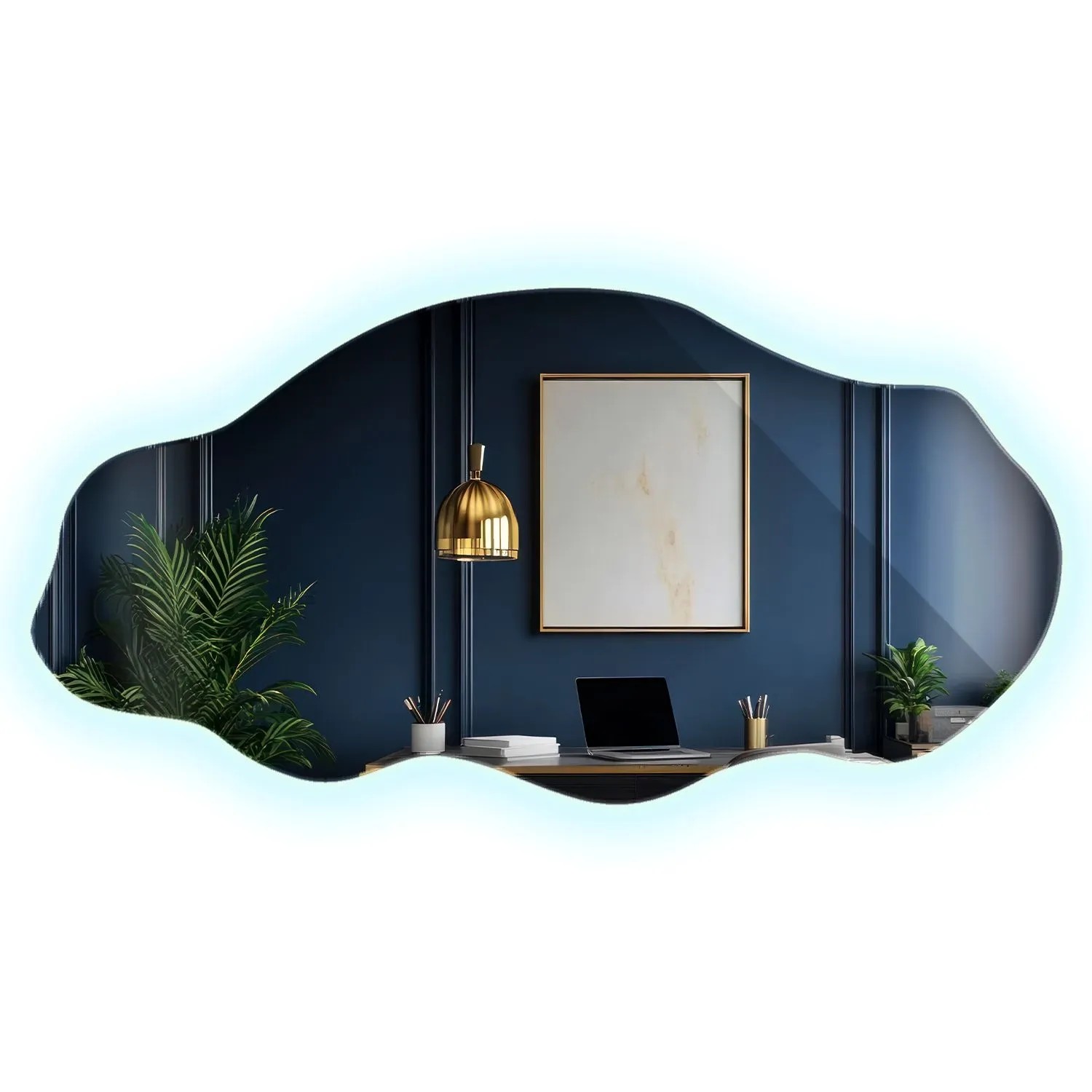 Wallfluent Spiegel Mit Beleuchtung 45x90 cm Unregelmäßige Form Mit Kaltweiß 6500K LED Licht Für Bad Und Schlafzimmer
