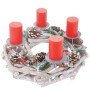 Runder Adventskranz aus hellem Holz, Ø 35cm, mit vier roten Kerzen, Zapfen und Beeren. Festliche Weihnachtsdekoration.
