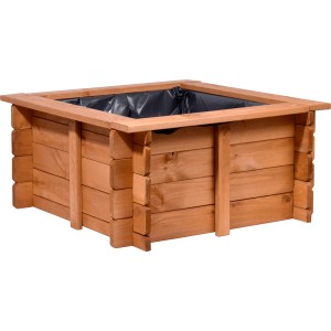 Quadratischer Dobar Gartenteich aus Kiefernholz mit Teichfolie, 78x78x42cm, ideal für Garten oder Terrasse.