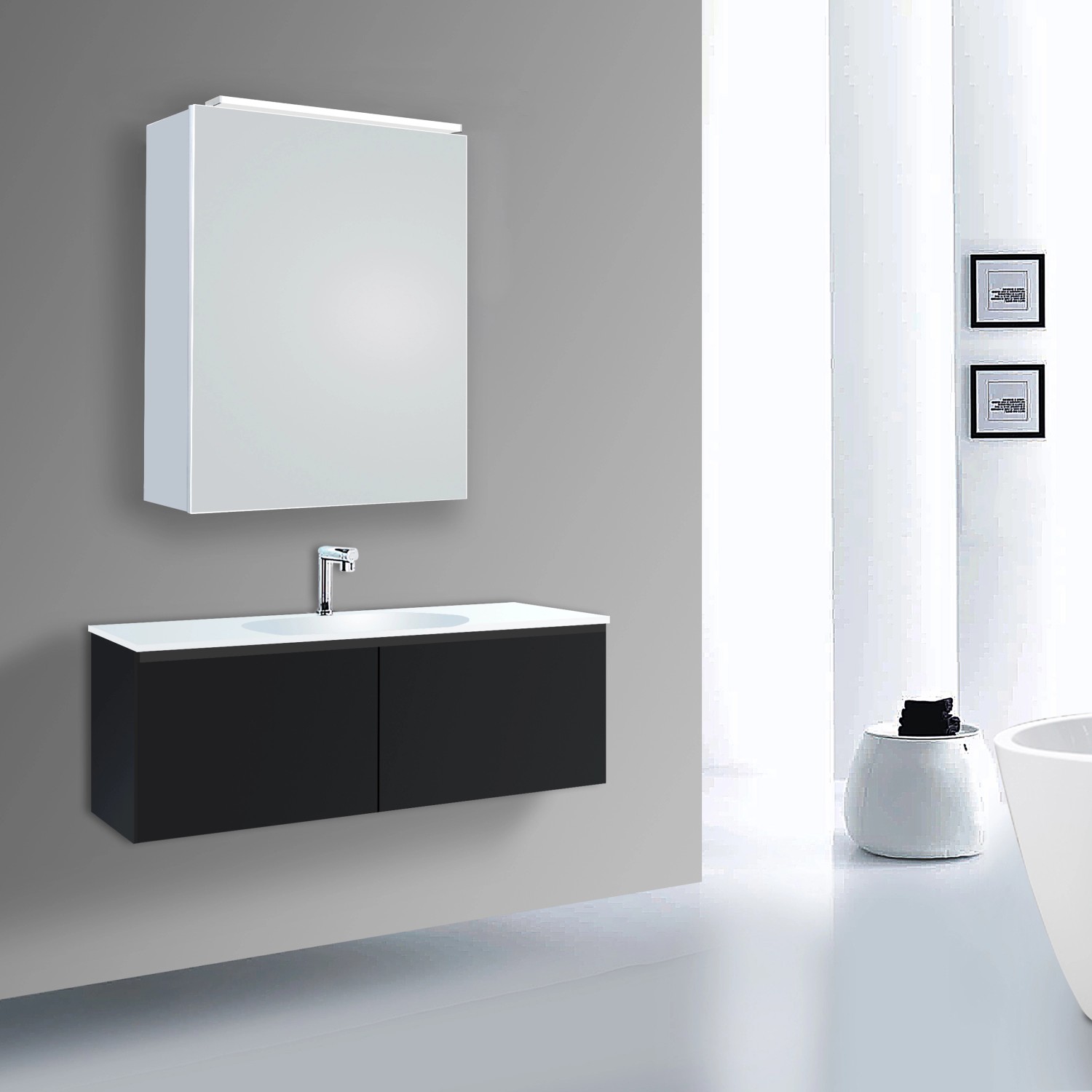 DSK Spiegelschrank Aluminio Vegas, 50 cm, alufarben, mit Beleuchtung im modernen Badezimmer.