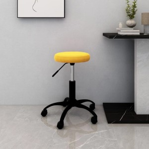 Senfgelber Samt-Drehhocker mit Rollen, höhenverstellbar, ideal für Büro und Homeoffice.