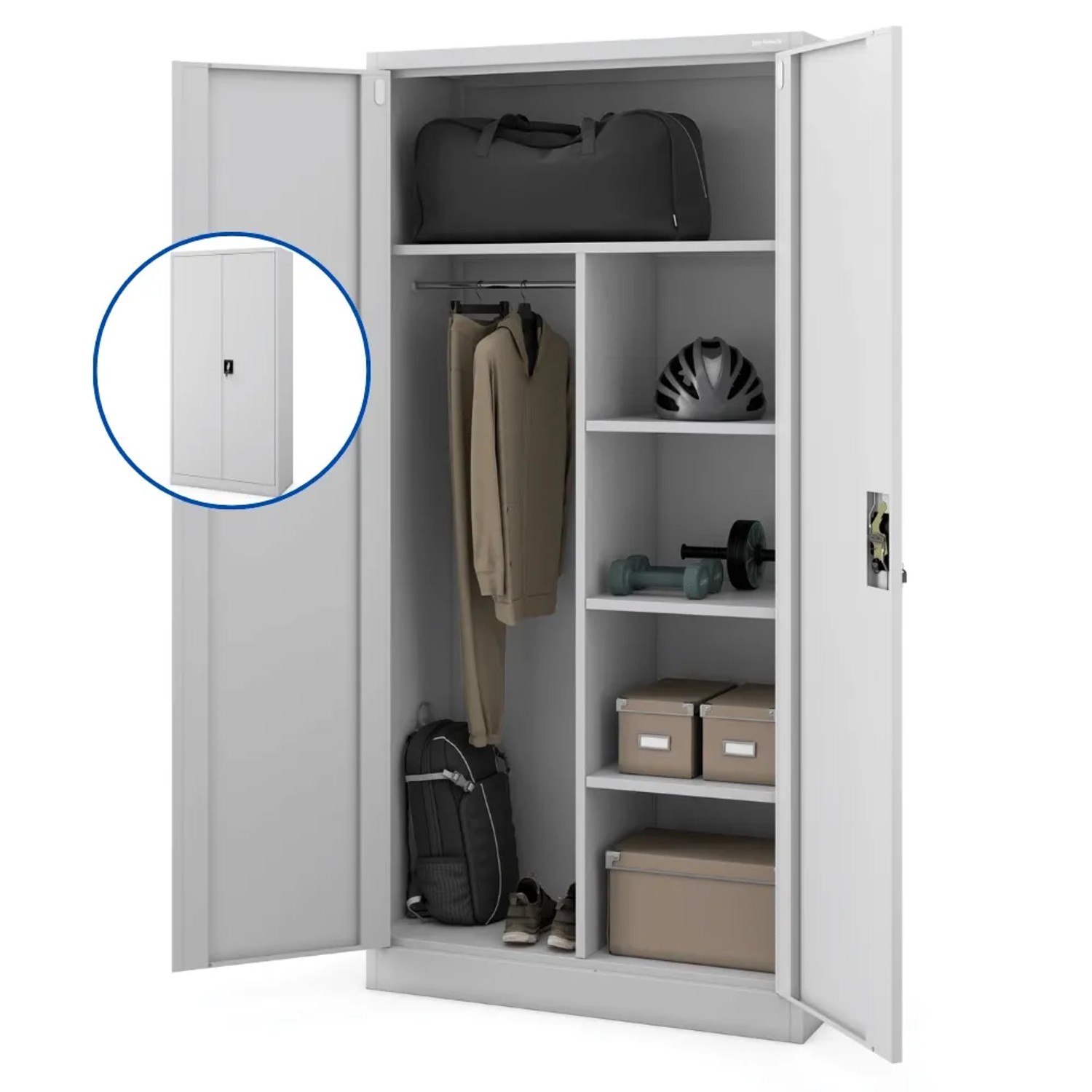 JAN NOWAK Mehrzweckschrank Metall Abschließbar DAWID 185 x 90 x 45 cm Grau Putzschrank Vorratschrank