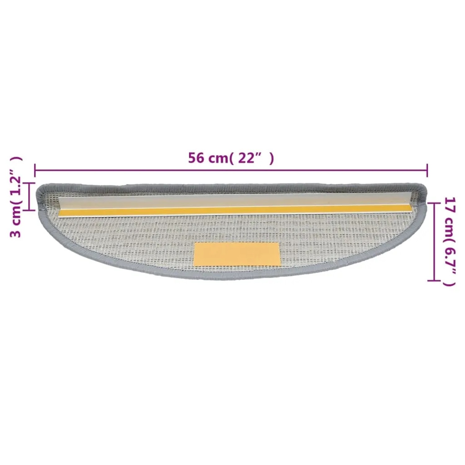 Graue VidaXL Treppenmatte, 56x17 cm, mit Klebestreifen zur einfachen Montage.