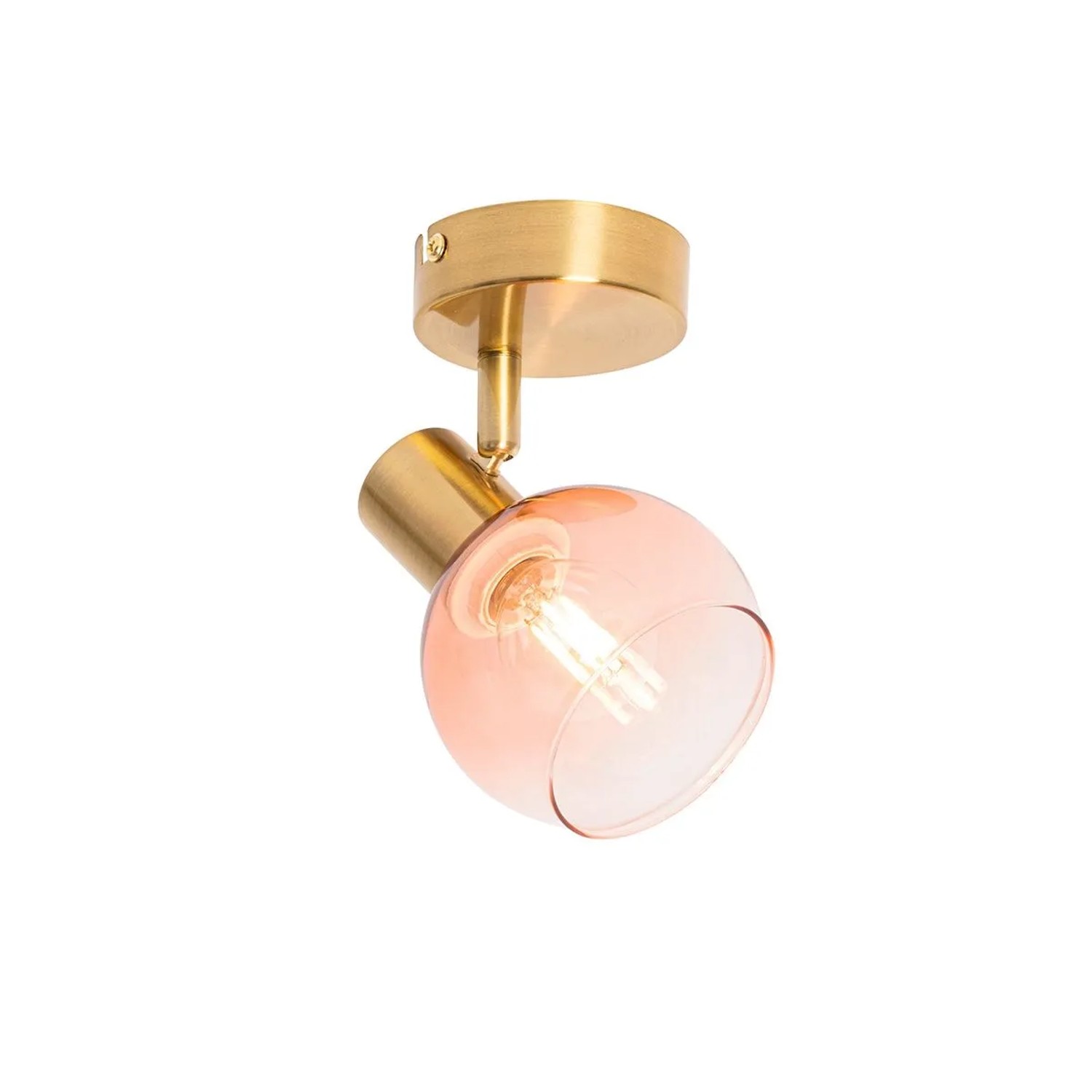 Art Deco Strahler Vidro in Gold mit rosa Glas. Eleganter Aufbauspot für Wohnzimmer und Küche.