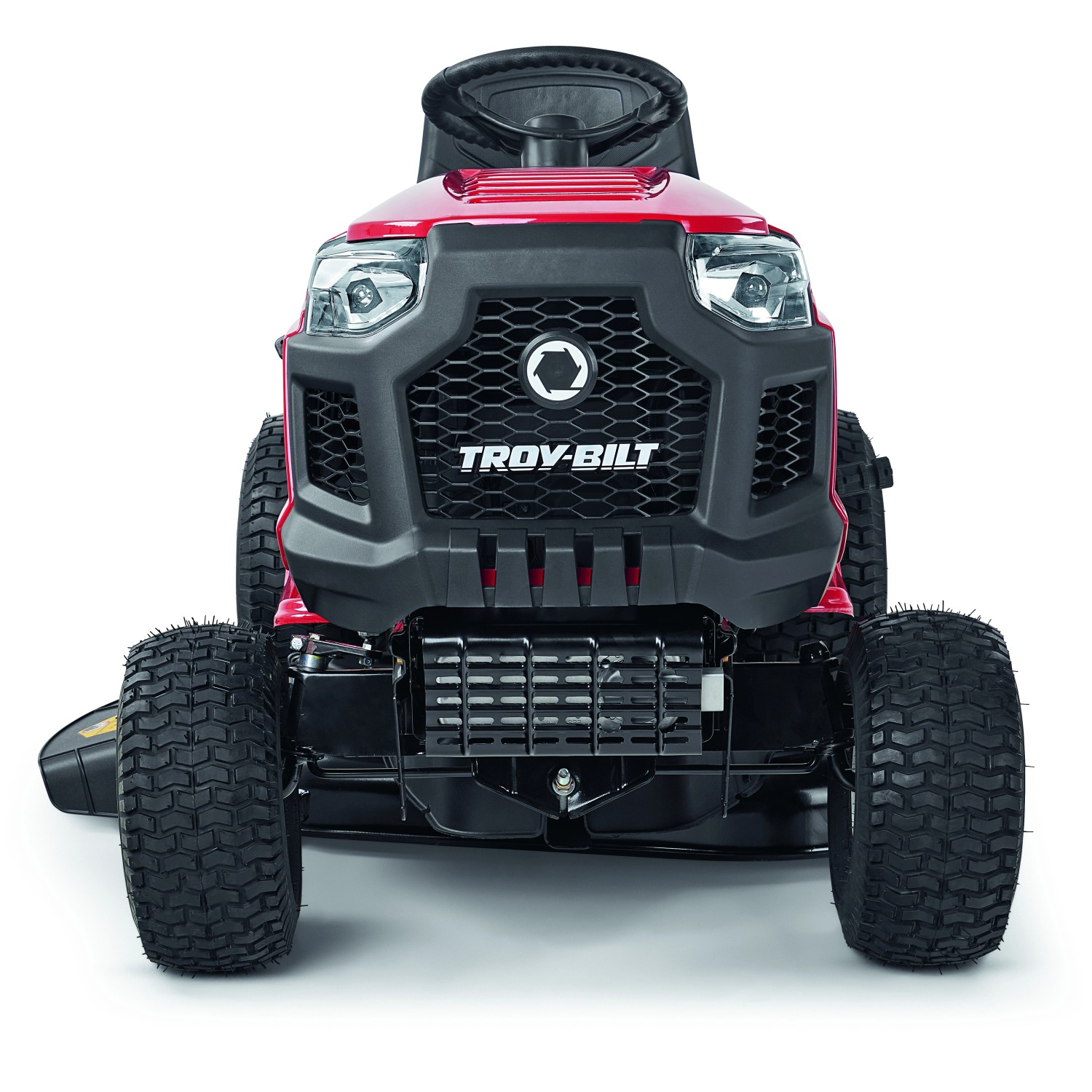 Troy-Bilt Rasentraktor Pony 92T-S, rote Ausführung, Frontansicht.