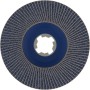 Bosch X-Lock Fächerschleifscheibe X571 Best for Metal, 125 mm, mit blauer Nabe und grauen Schleiflamellen.