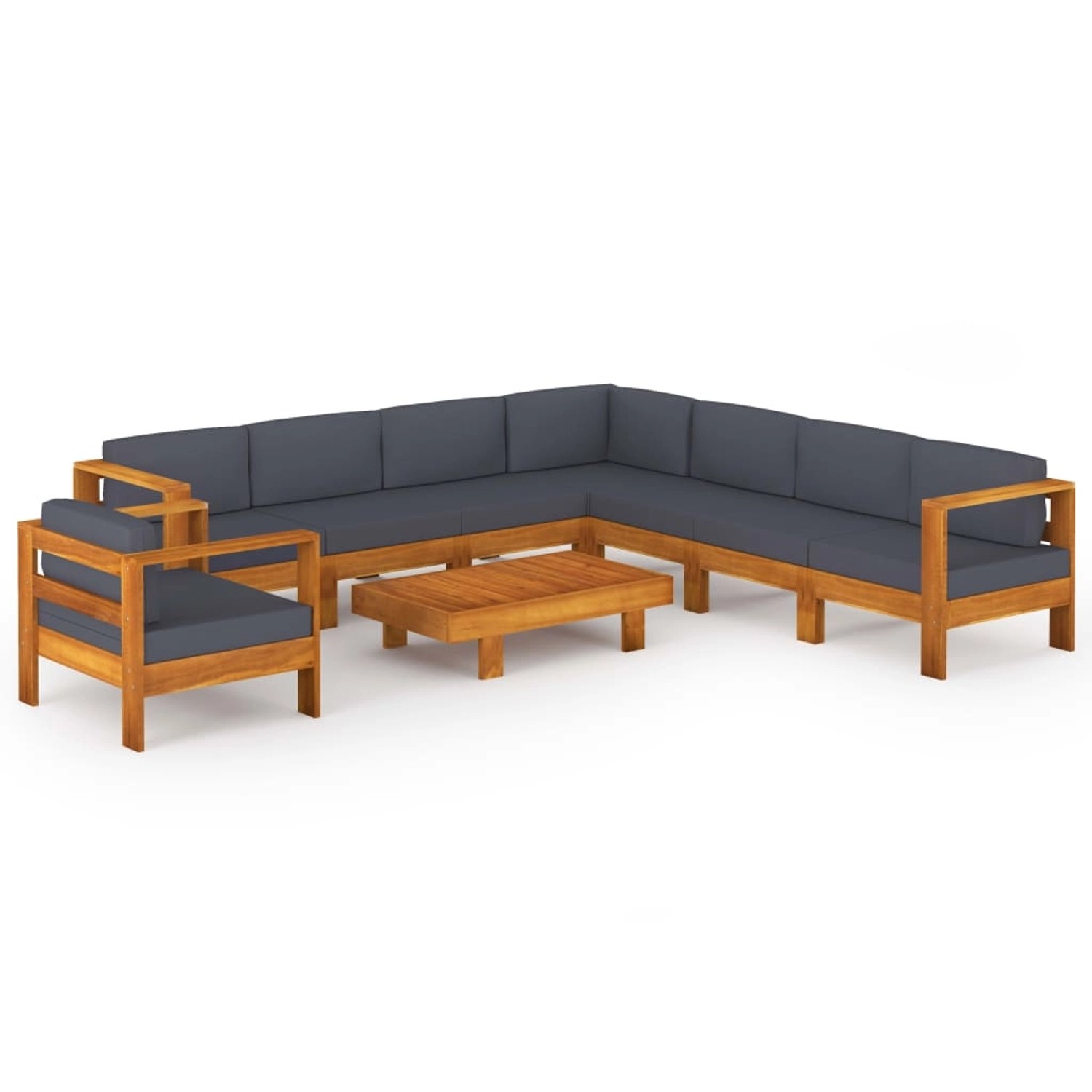 vidaXL 9-tlg Garten-Lounge-Set mit Dunkelgrauen Auflagen Akazienholz Modell 1