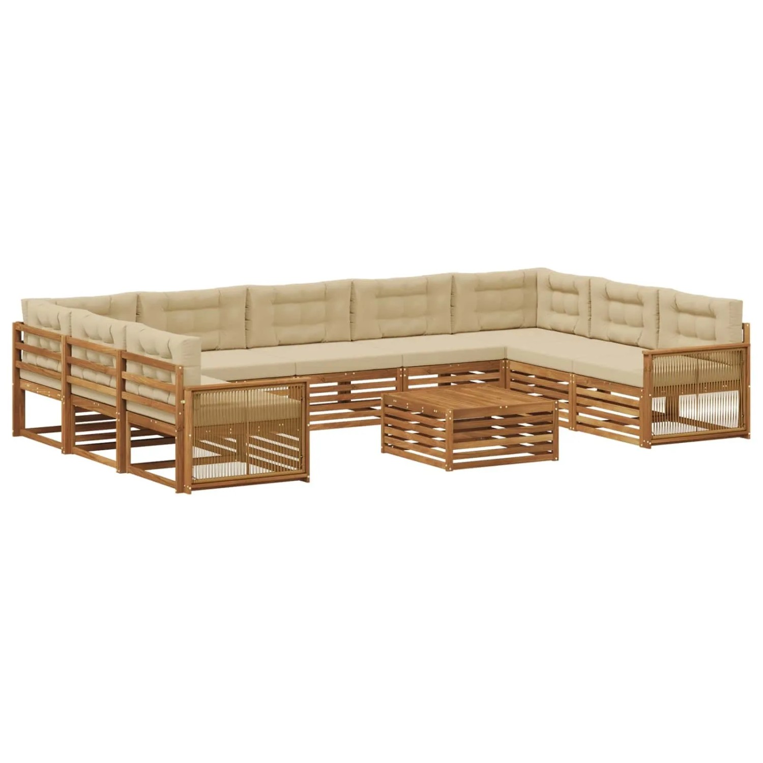 vidaXL Outdoor-Sofagarnitur 10 Stk Natur und Beige Massivholz Akazie 3383871