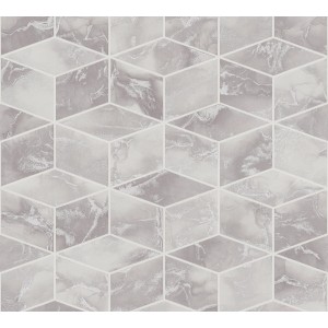 Helle, graue Vliestapete mit Marmor- und Fliesengrafik im 3D-Look. Dekorative Tapete für Wohnräume.