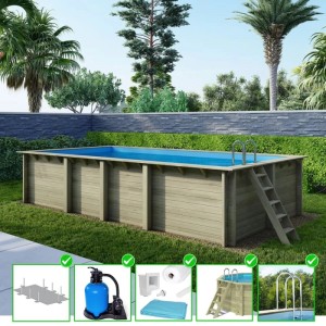 ALTANKA Holzpool Aqua 7x3,75 Höhe 1,45 m mit am Beton Verschraubten Stützen BAS7308OSPL