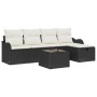 Schwarzes 6-teiliges vidaXL Garten-Sofa-Set aus Poly Rattan mit Kissen und Tisch.