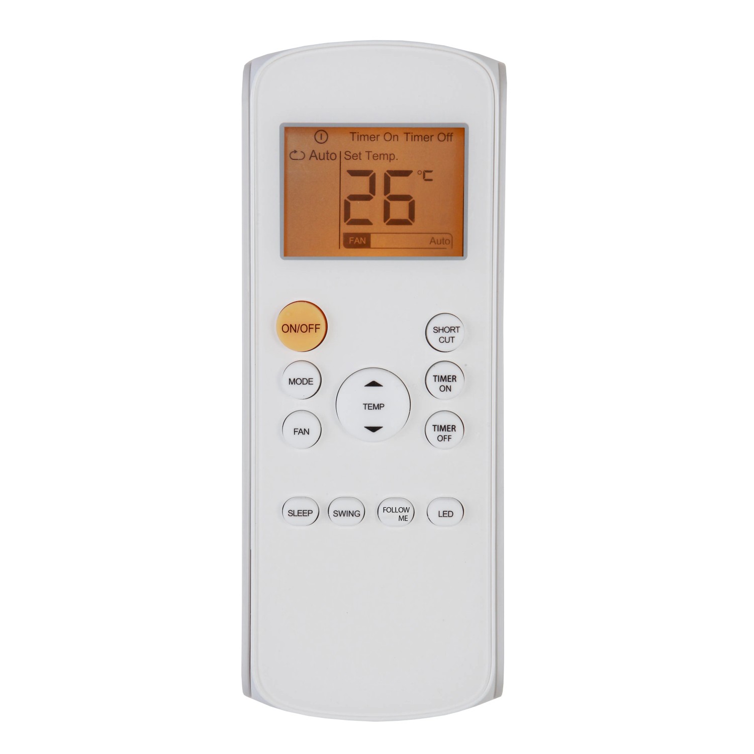 Fernbedienung für Midea Klimaanlage Silent Cool 26 Pro, weiße Fernbedienung mit Display.