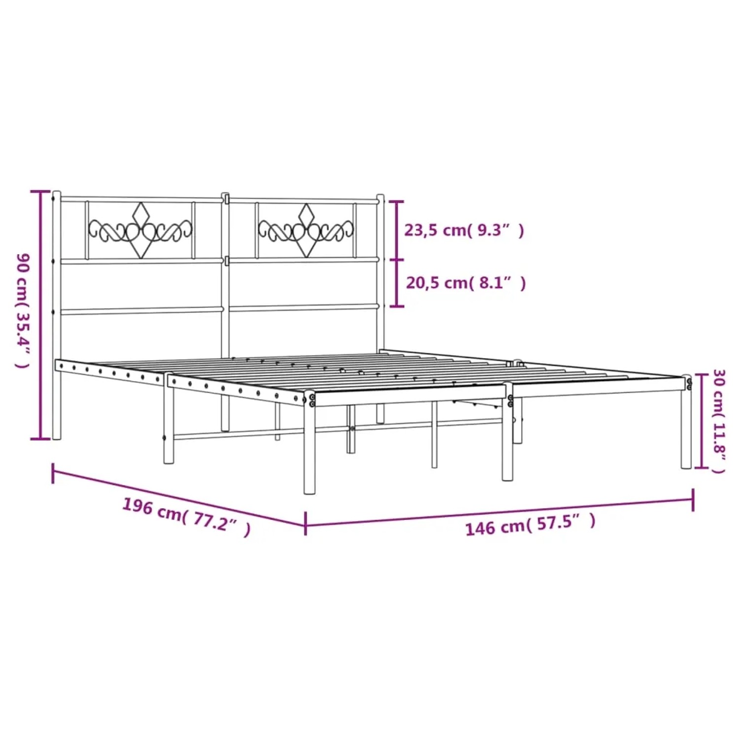 Weißes Metallbettgestell 140x190 cm mit Kopfteil, vidaXL. Bett für Schlafzimmer mit Lattenrost und Stauraum unter dem Bett.