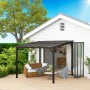 Dunkelgraue Outsunny Pergola mit wasserdichtem Dach und UV-Schutz im Garten.