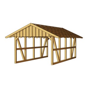 Skan Holz Fachwerk-Einzelcarport Schwarzwald mit Dachlattung und Holzkonstruktion.