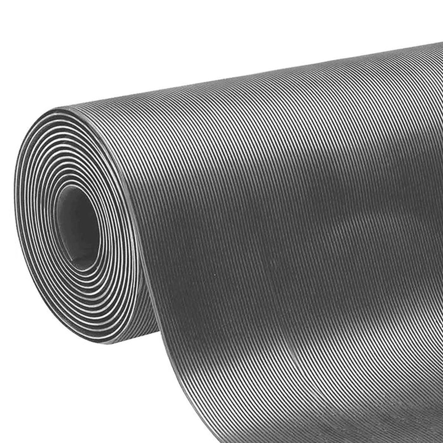 KARAT Gummiläufer Fein Gerippt Grau Gummimatte aus TPE Rutschfest 120 x 900 x 0,3 cm