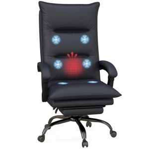 Schwarzer Vinsetto Massage-Bürostuhl mit Heizfunktion, Vibrationsmassagepunkten und ausziehbarer Fußstütze. Ergonomischer Computerstuhl.