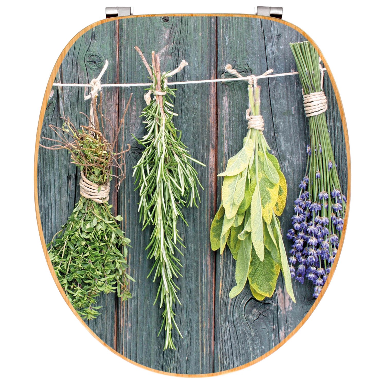 Banjado WC-Sitz Bambus mit Kräutermotiv. Toilettendeckel aus Holz mit Universal Scharnieren.