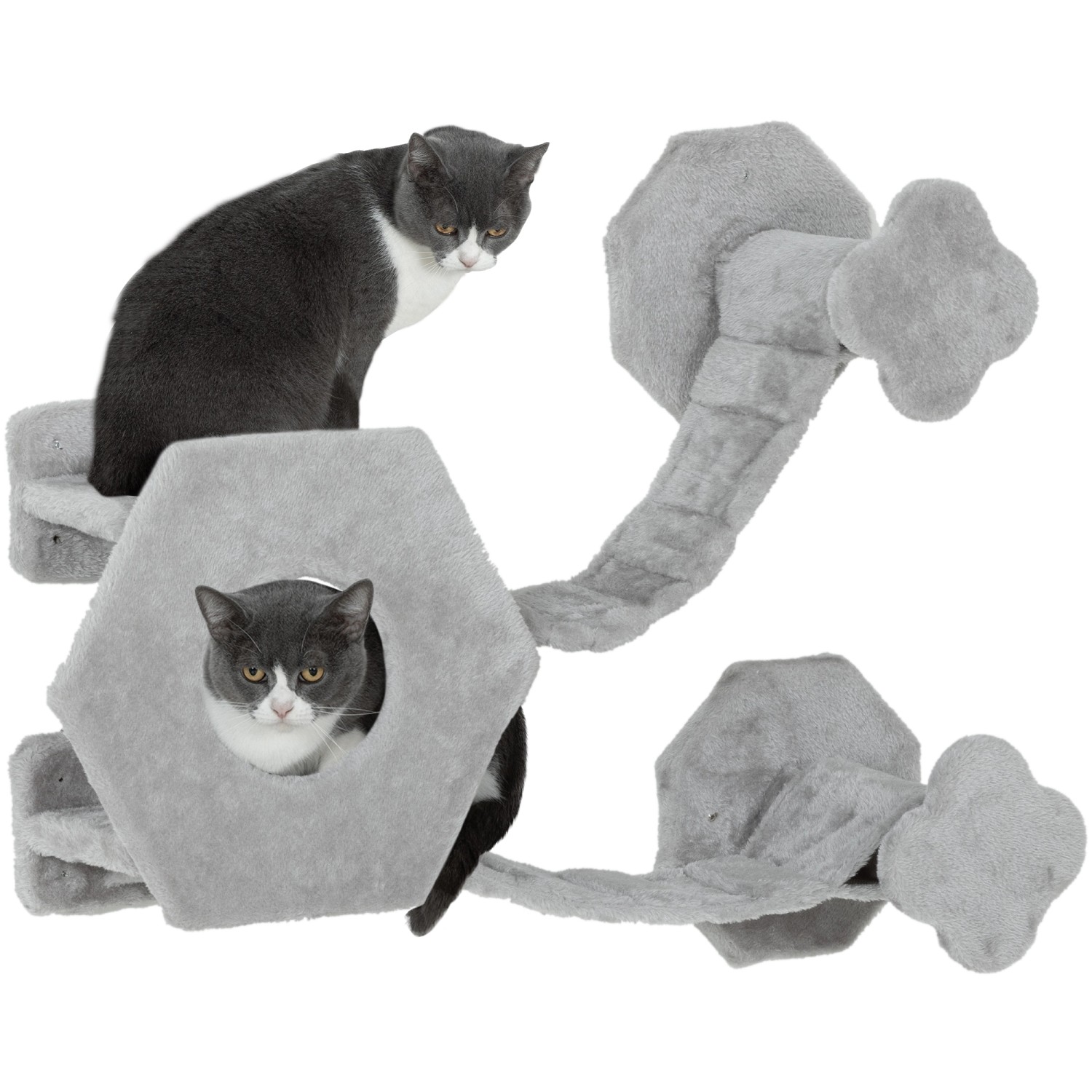 PawHut Katzen Kletterwand Spanplatte Plüsch Hellgrau 154L x 30B x 38H cm