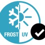 Symbol für Frost- und UV-Beständigkeit mit Haken für Gardena Schlauchwagen-Set.