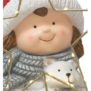 LED-Weihnachtsfigur Mädchen, 42,5 cm hoch, mit Teddy und warmweißen Lichtern für stimmungsvolle Weihnachtsdekoration.