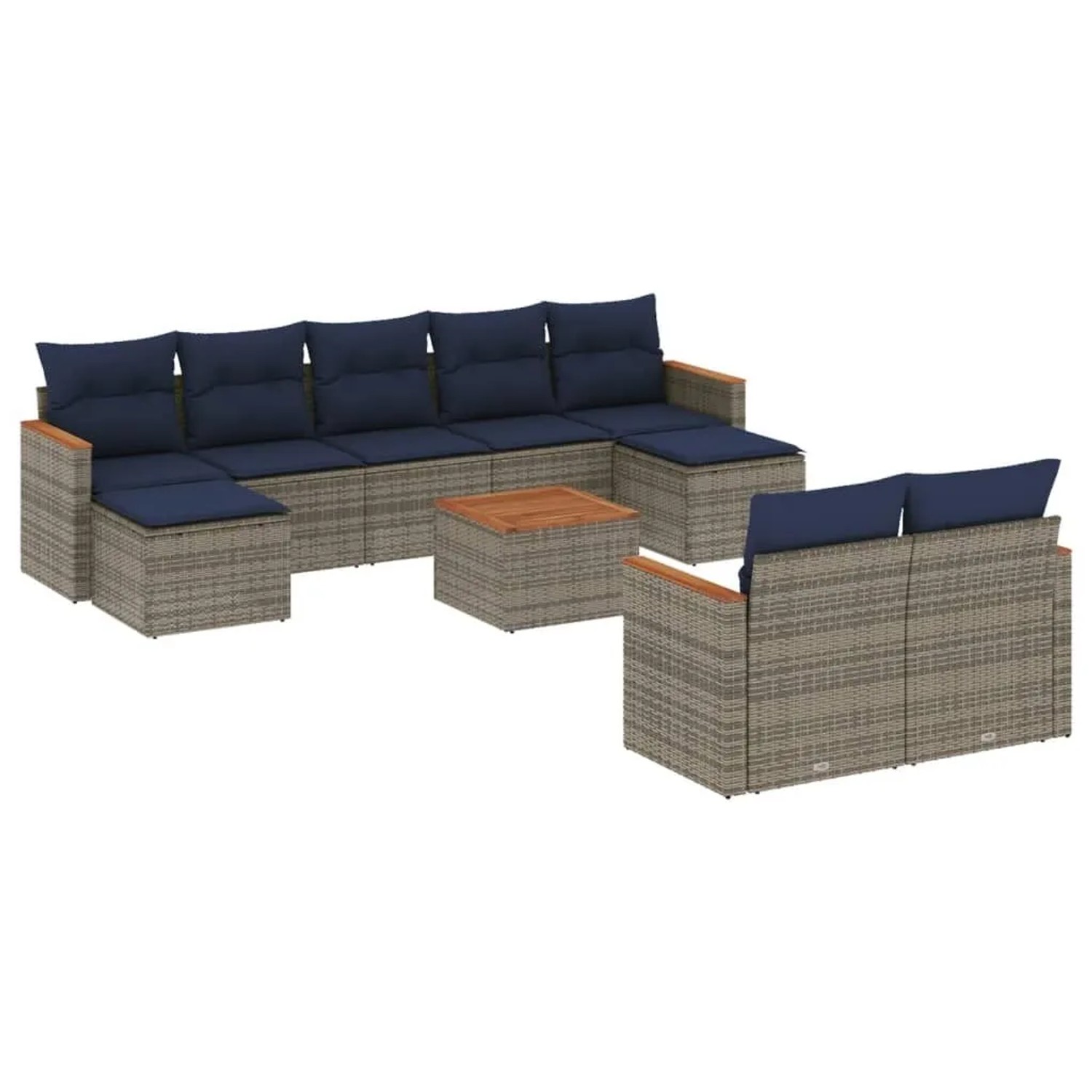vidaXL 10-Tlg Gartensofa-Set mit Kissen Grau Polyrattan 3226411 günstig online kaufen