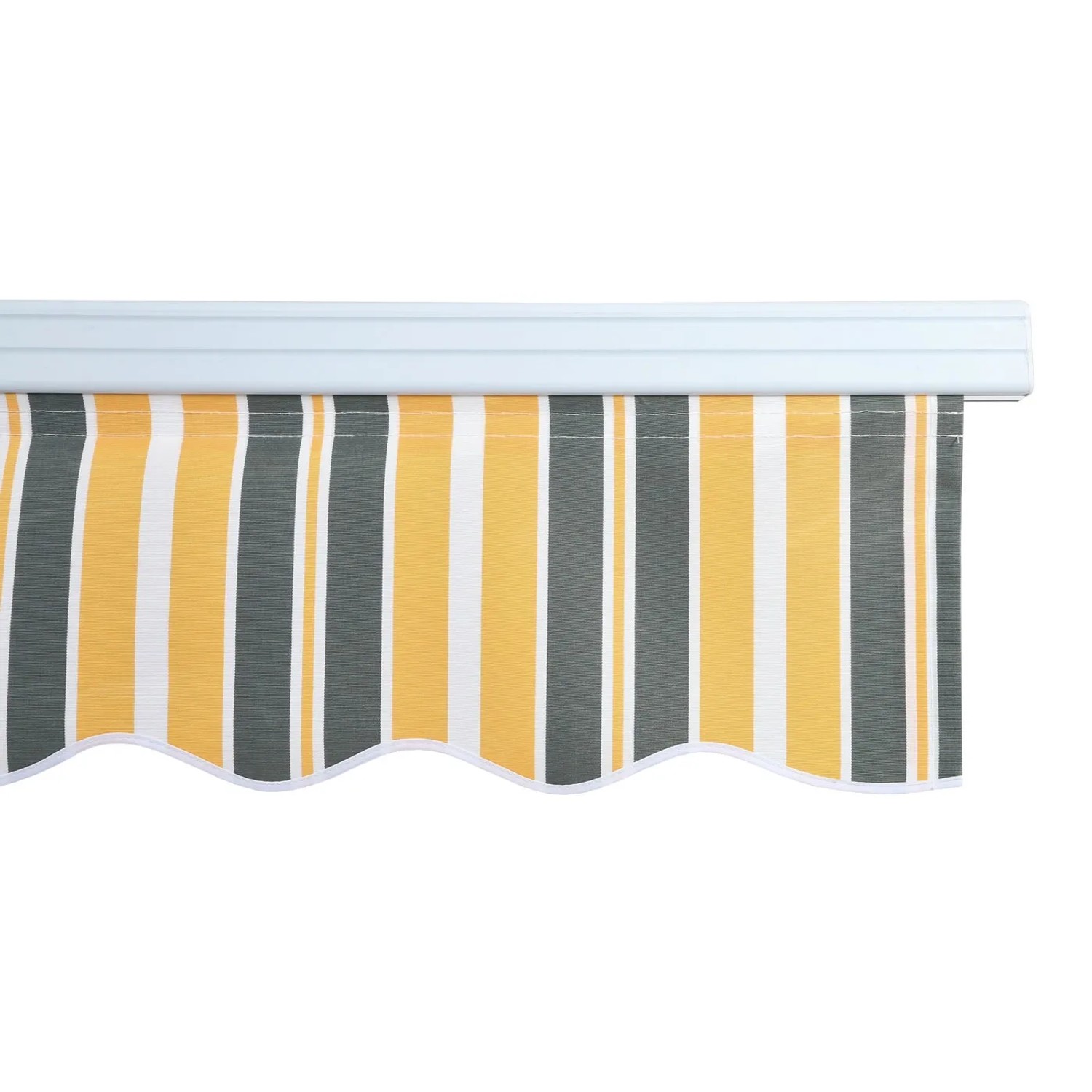 MCW Alu-Markise, 2,5x2m, grau-gelb gestreift, mit Volant.